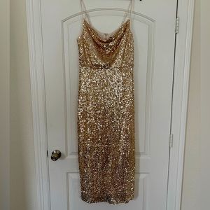 Gold Cowl Neck Sequin Dress